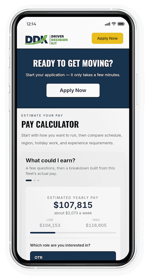 The Driver Decision Kit on a phone, showing a fleet's pay calculator